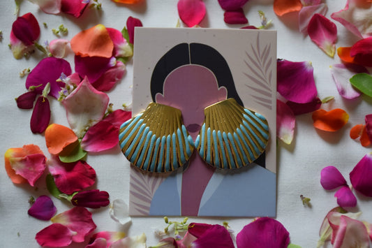 Turquoise & Gold Seashell Statement Earrings