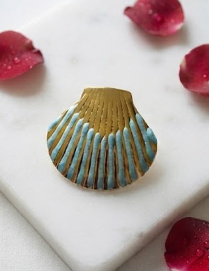 Turquoise & Gold Seashell Statement Earrings